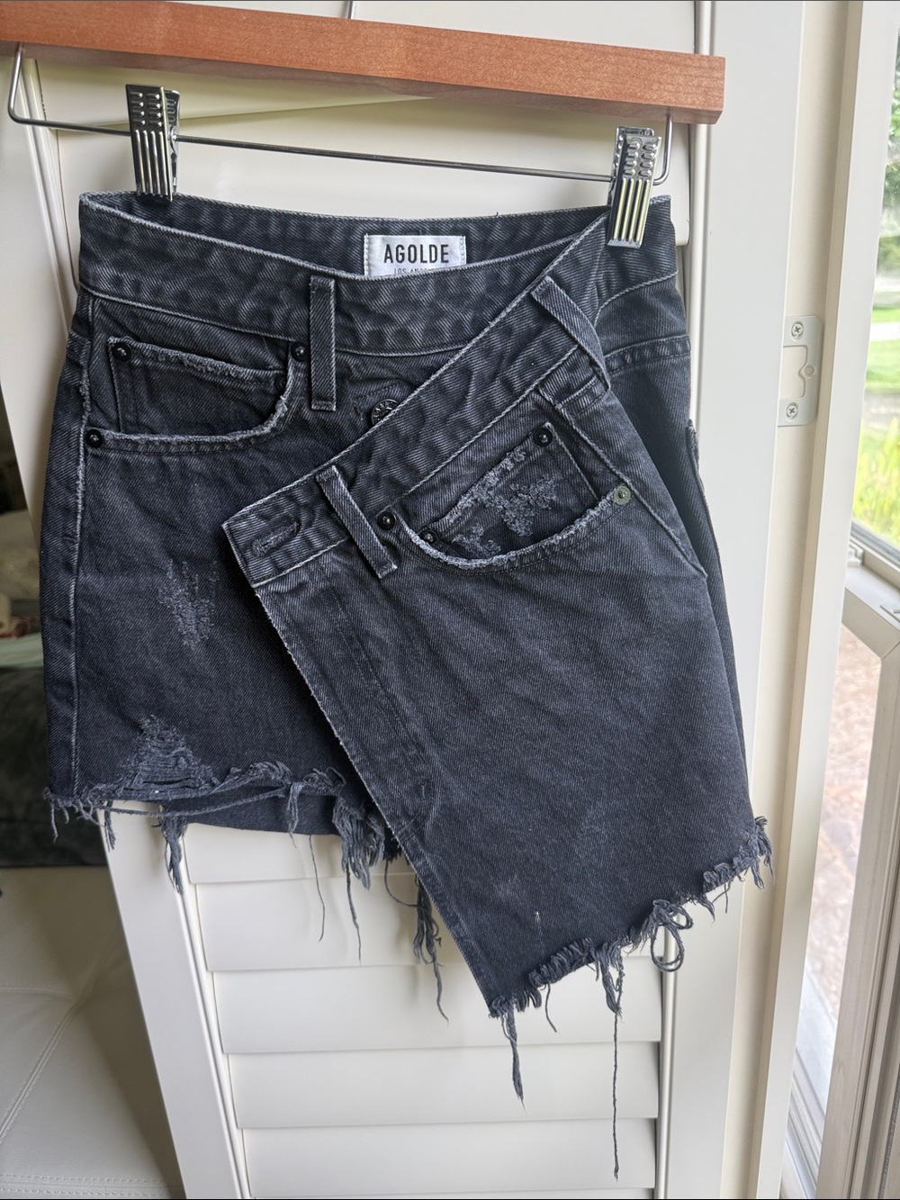 Agolde Black Distressed Denim Skirt